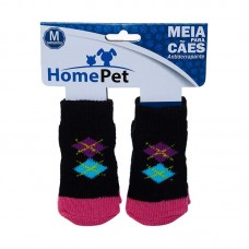 0605 - MEIA PRETA E ROSA XADREZ  M HOME PET