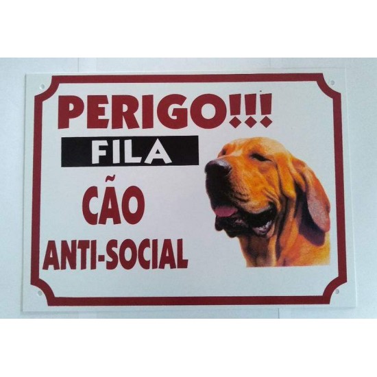 PLACA PERIGO FILA BAIO 25X33