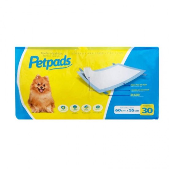 TAPETE HIGIENICO PET PADS 30UN 60 X 55CM