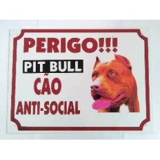 2564 - PLACA PERIGO PIT BULL BAIO 25X33