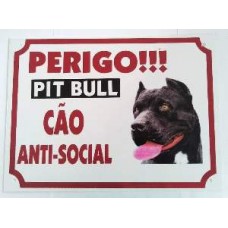 2565 - PLACA PERIGO PIT BULL NEGRO 25X33